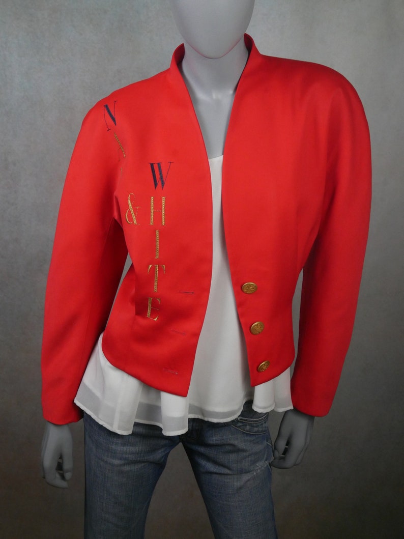 80s Vintage Red Blazer, Embroidered Blouson Jacket, Medium image 2