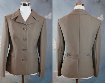 German Vintage Sage Green Wool Blazer, Women's 1980s Single-Breasted Fitted Jacket, Made in West Germany: Size 10 US, 14 UK