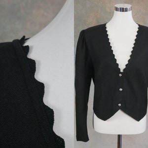 Black Cropped Blazer, 1990s European Vintage Cotton Linen Blend Edwardian Style Jacket, 90s Clothing Women image 1