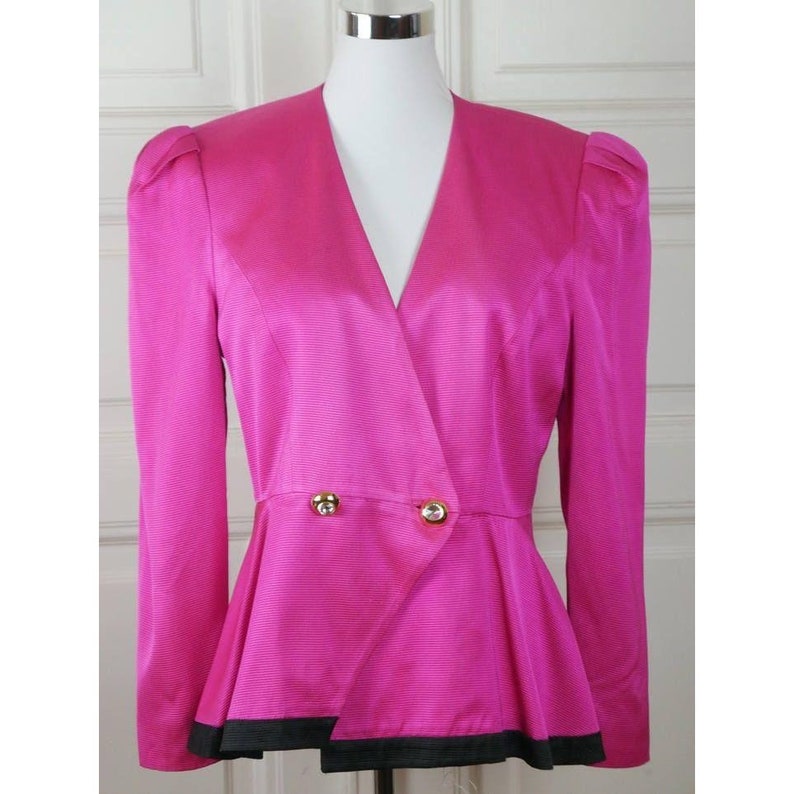Pink Satin Blazer, European Vintage Doublebreasted Cropped Jacket W