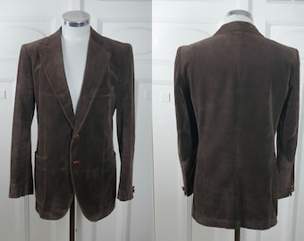 Dark Brown Corduroy Jacket, Classic 1980s Vintage Corduroy Jacket with Wide Collar and Leather Buttons, 80s Clothing Men