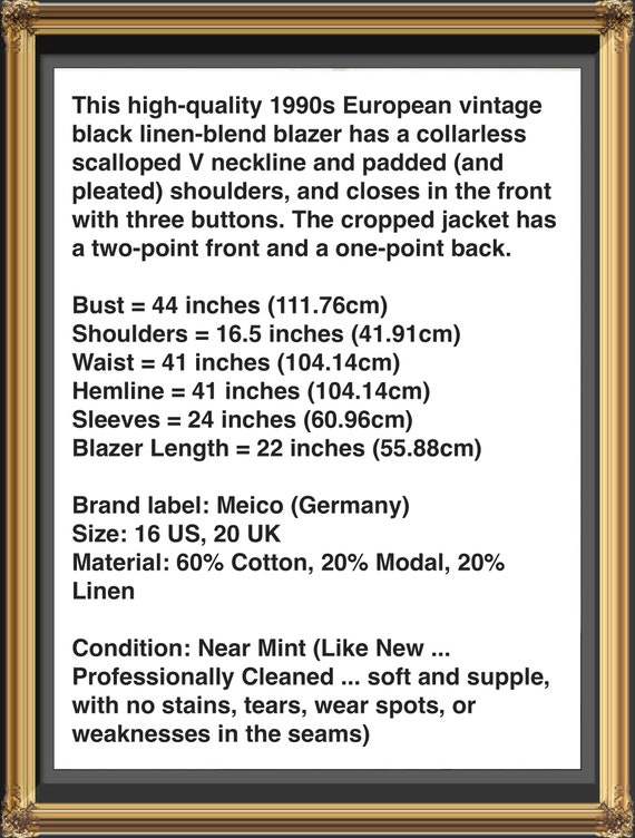 Black Cropped Blazer, 1990s European Vintage Cott… - image 10