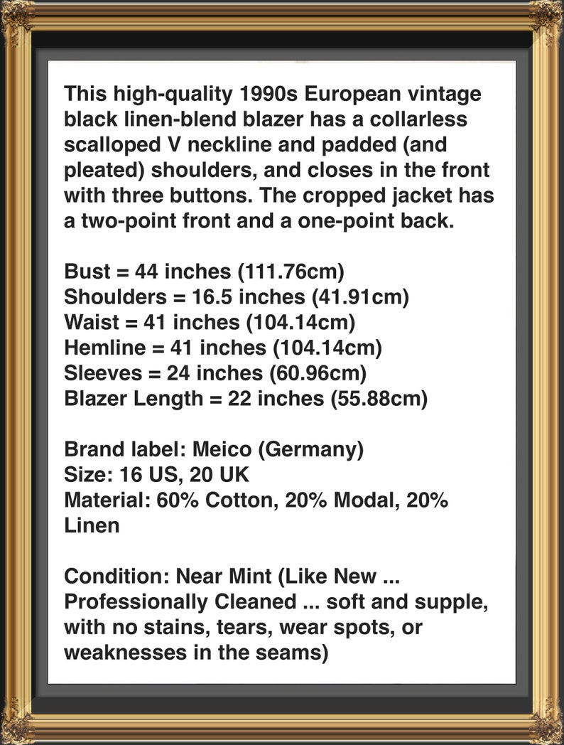 Black Cropped Blazer, 1990s European Vintage Cotton Linen Blend Edwardian Style Jacket, 90s Clothing Women image 10