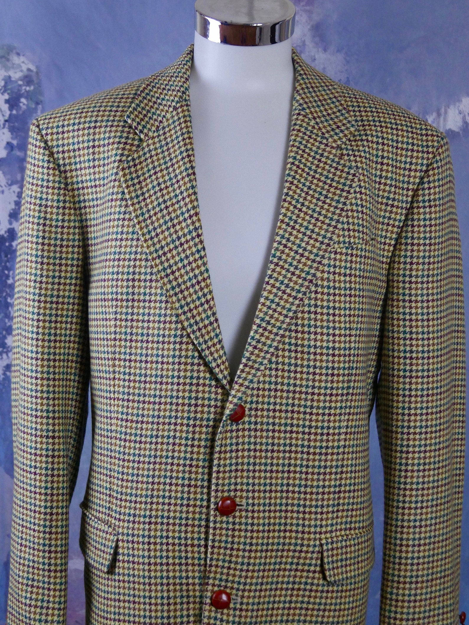 1980s Houndstooth Blazer Men's Single-breasted Pale | Etsy