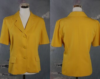 Short-Sleeve Yellow Blazer, 1990s Swedish Vintage Lightweight Summer Jacket: Size 12 US, 16 UK
