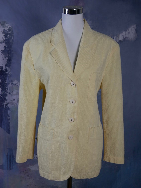 Yellow Seersucker Blazer, 1990s French Vintage Ja… - image 1