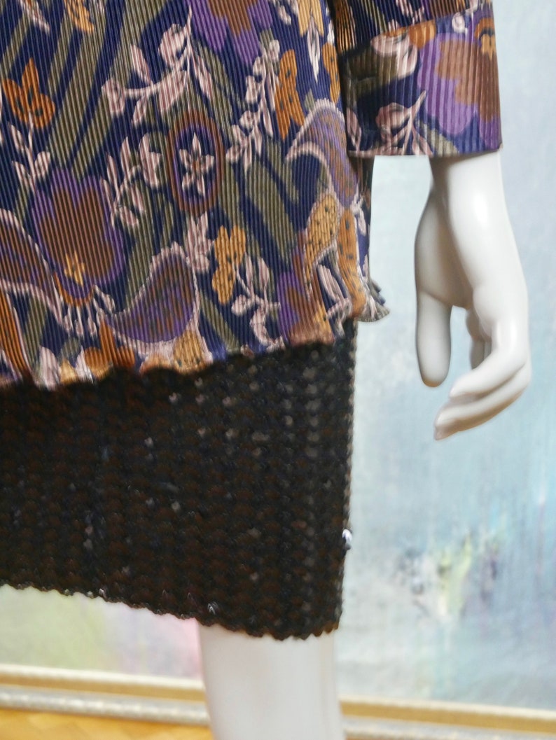 1990s Vintage Brown Beige /& Purple Floral Paisley Open-Front Jacket 20 UK Size 16 US Crunch Pleated Long Blazer