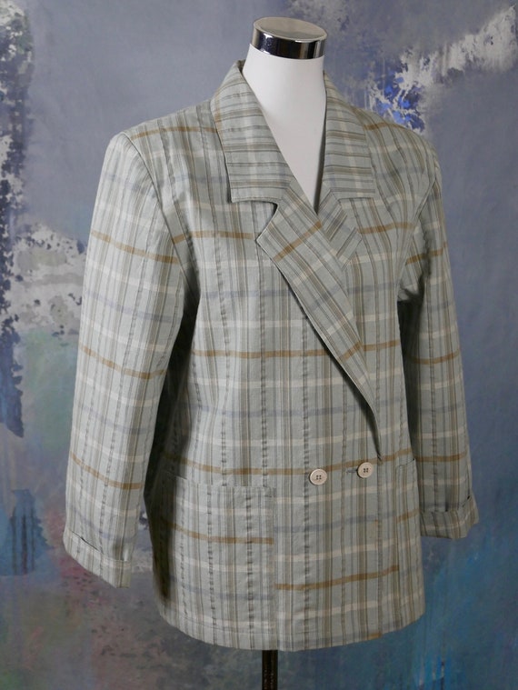 1980s Plaid Double-Breasted Blazer, European Vint… - image 5