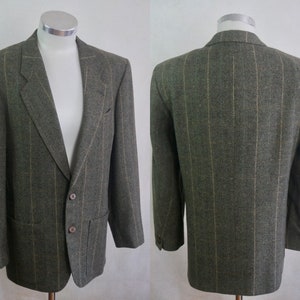 Olive Green Tweed Blazer, 80s Vintage Men's Wool Jacket, Size 40 US / UK