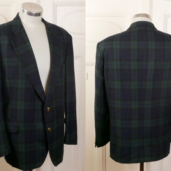 Vintage Green Plaid Wool Blazer