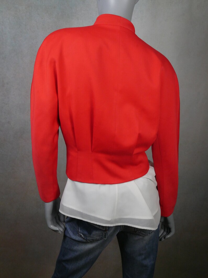 80s Vintage Red Blazer, Embroidered Blouson Jacket, Medium image 4