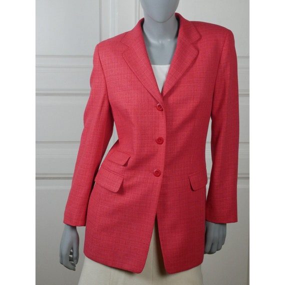 Coral Red Blazer, 1980s German Vintage Silk Wool … - image 2