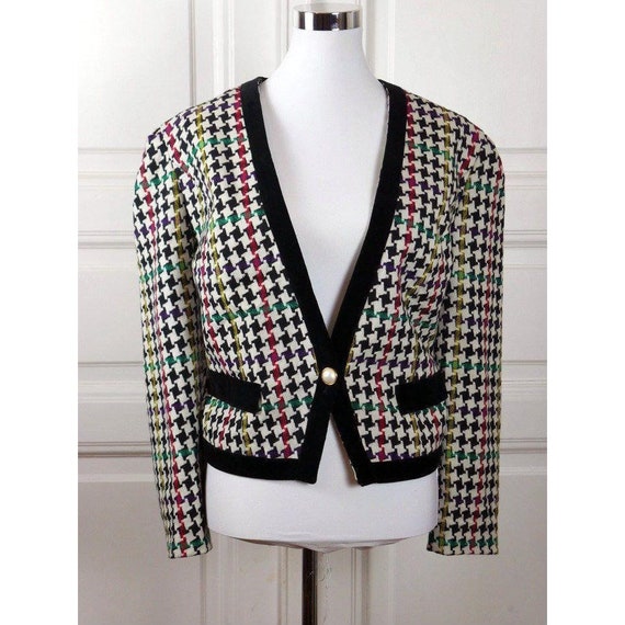 1980s Women's Blazer, German Vintage Black White … - image 1