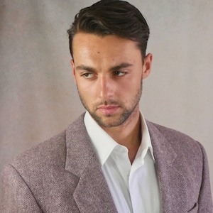 Lilac Tweed Blazer, 80s Vintage Men&#39;s Sport Coat, Size 42 US/UK