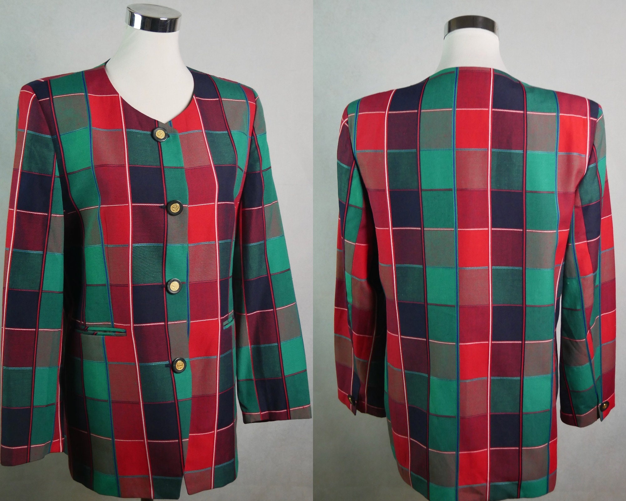 Red and green sales plaid blazer