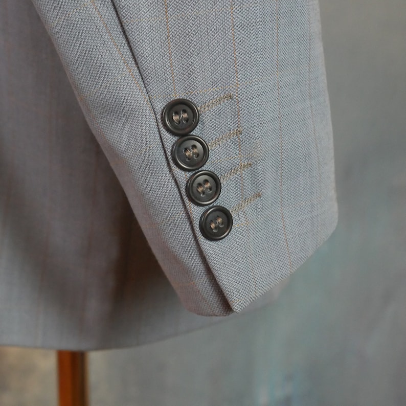 1990s German Vintage Three-Button Single-Breasted Wool Jacket European Retro Menswear Size 46 USUK Light Blue Blazer