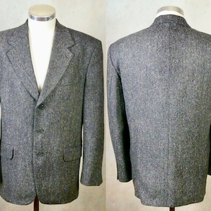 Gray Tweed Blazer, Vintage Highland Tweed Wool Jacket: Size 44 US/UK
