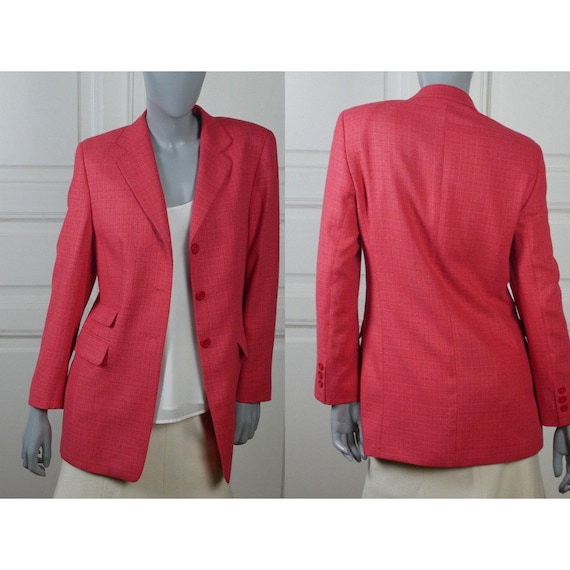 Coral Red Blazer, 1980s German Vintage Silk Wool … - image 1