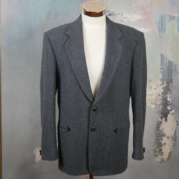 1990s German Vintage Three-Button Single-Breasted Wool Jacket European Retro Menswear Size 46 USUK Light Blue Blazer