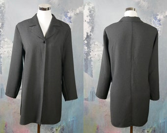 1990s Gray Long Blazer, Lightweight One-Button European Vintage Jacket: Size 14/16 US, 18/22 UK