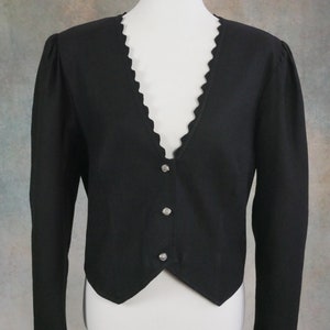 Black Cropped Blazer, 1990s European Vintage Cotton Linen Blend Edwardian Style Jacket, 90s Clothing Women image 2