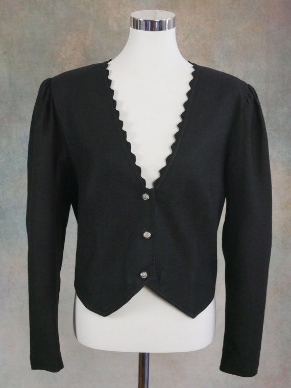 Black Cropped Blazer, 1990s European Vintage Cott… - image 2