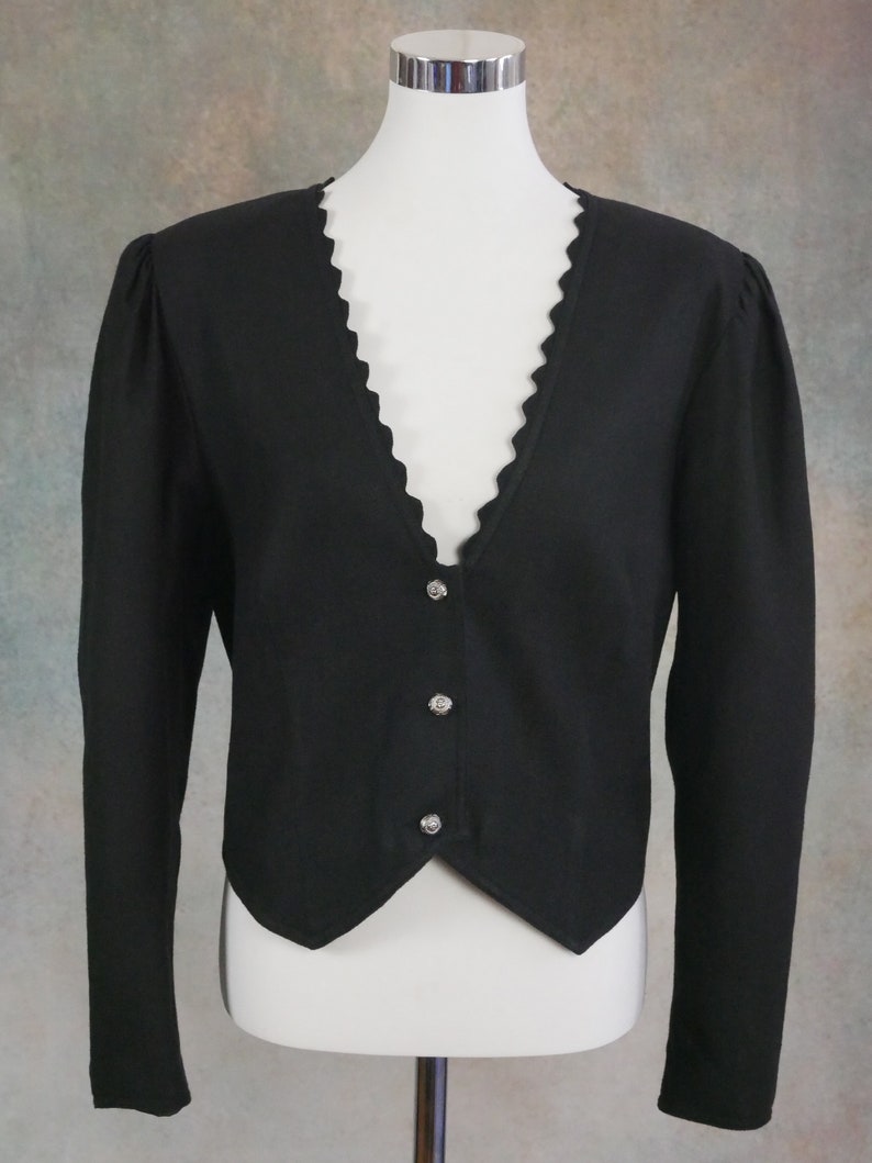 Black Cropped Blazer, 1990s European Vintage Cotton Linen Blend Edwardian Style Jacket, 90s Clothing Women image 2