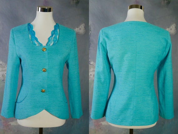 Women's Vintage Blazer, 1990s Turquoise Linen Crop