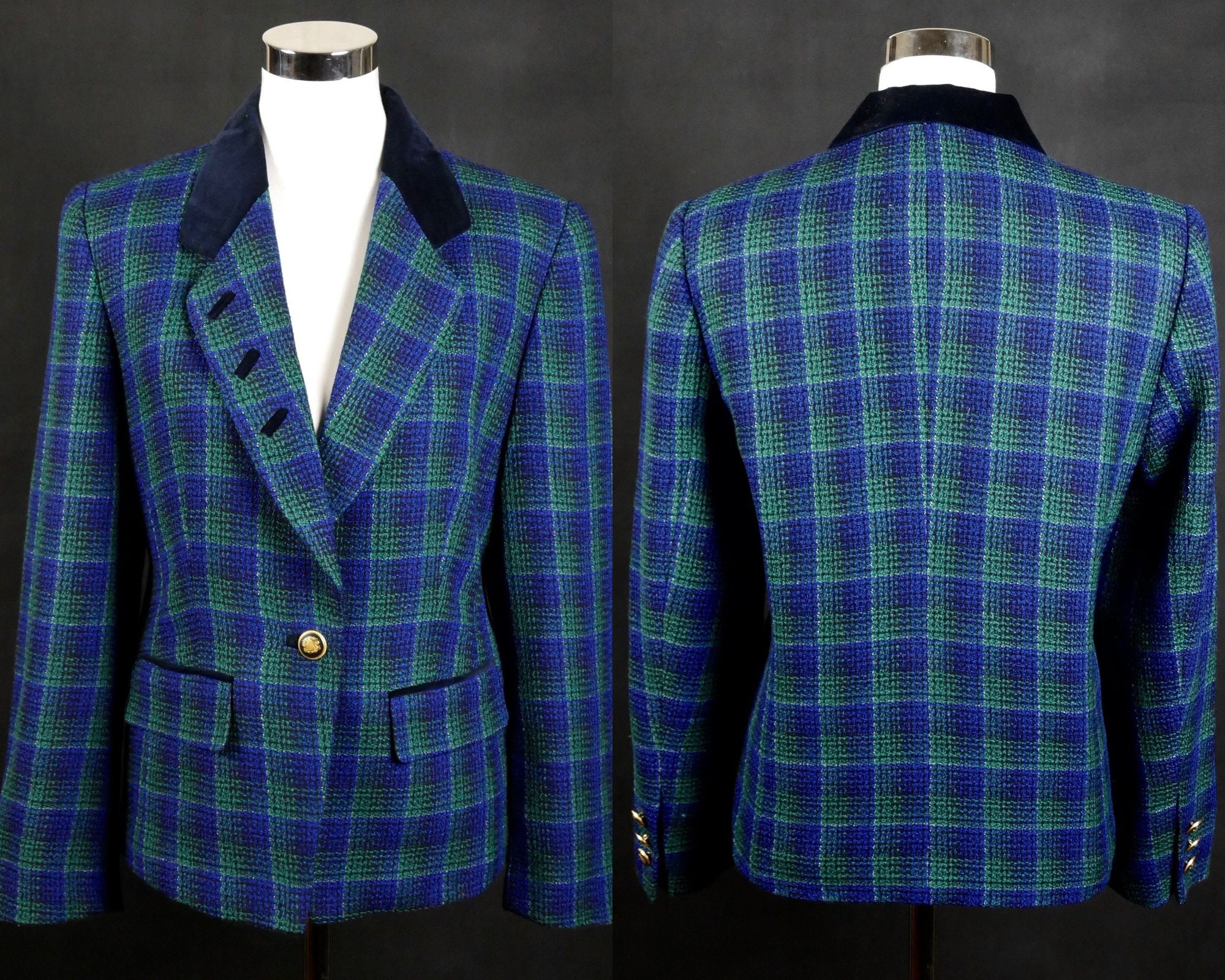 ジャケット LOW CLASSIC : 24FW / CLASSIC DOUBLE BLAZER (BLUE GREEN) Blue Green Plaid Tweed Blazer, 1980s Vintage Jacket - Etsy