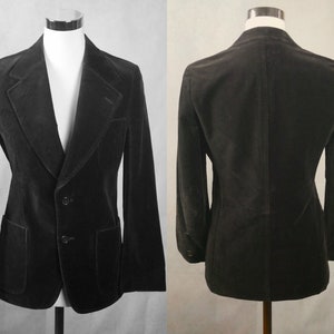 70s Brown Velvet Blazer, European Vintage Wide Collar Jacket: Size Small, 4 to 6 US, 8 to 10 UK