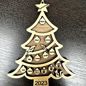 Custom Made Laser Engraved Christmas Tree Family Ornament