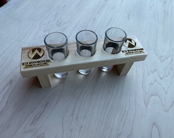 Custom Laser Engraved Wooden Shot Flight – Holds 3 Shot Glasses