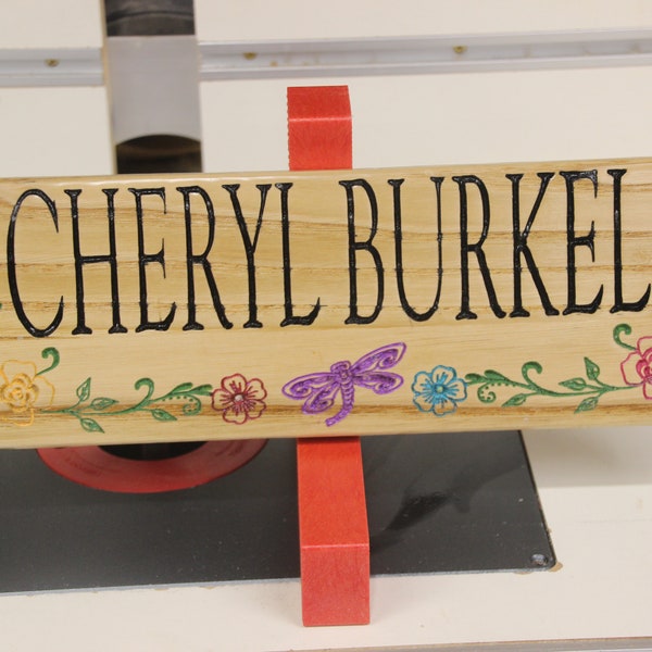 Personalized Name Plaque With Flowers and a Dragonfly. Great for your work desk or office.