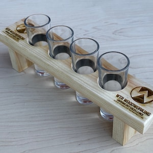 Custom Laser Engraved Shot Flight - Wooden Flight Board for 4 Shot Glasses