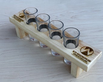 Custom Laser Engraved Wood Shot Flight - Holds 4 Shot Glasses