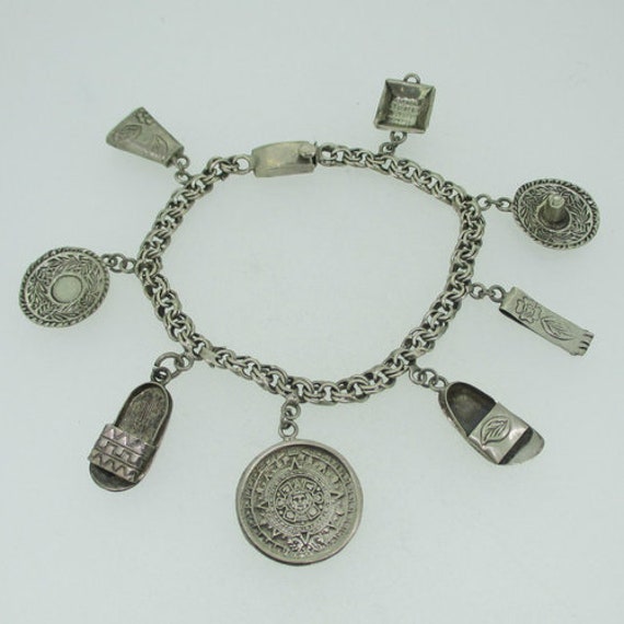 Vintage Sterling Silver Mexico Theme Charm Bracele