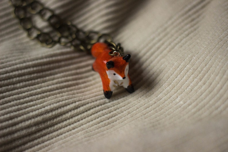 Fox Polymer Clay Pendant with golden leaf detail