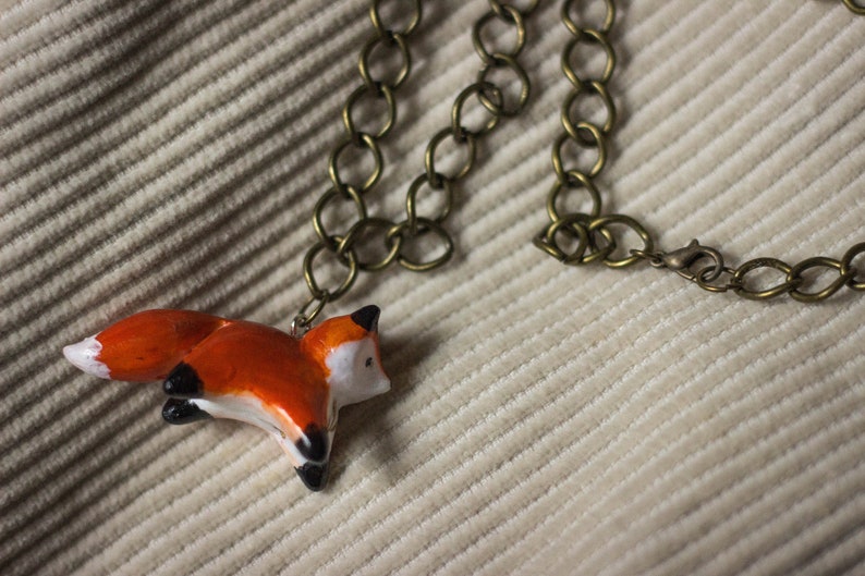 Fox Polymer Clay Pendant with golden leaf detail