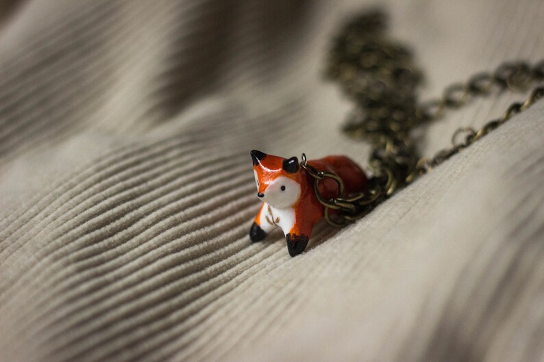 Fox Polymer Clay Pendant with golden leaf detail