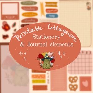 Cottagecore Printable Stationery and Planner kit, Bullet Journal, Stickers, Mushroom, Hand Drawn, Magical Frog, Organizer