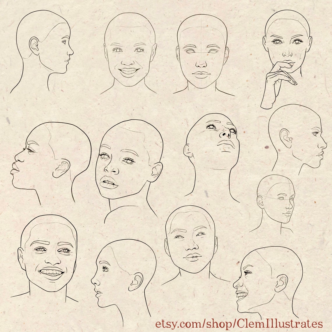 Set of Female Face Base Stamp Brushes for Procreate Portrait - Etsy