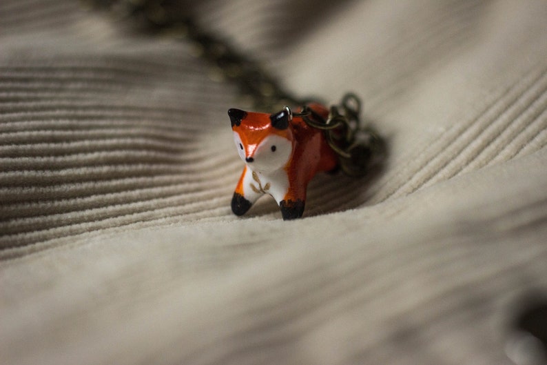 Fox Polymer Clay Pendant with golden leaf detail