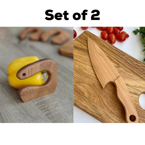 Cuchillo Montessori para niños pequeños, cuchillo de madera seguro para niños, utensilio para niños, juguetes educativos, juego de cuchillos de mantequilla de 2