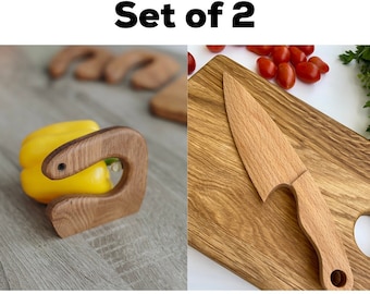 Couteau Montessori pour tout-petits, couteau en bois sûr pour enfants, ustensile pour enfants, jouets éducatifs, ensemble de couteaux à beurre de 2