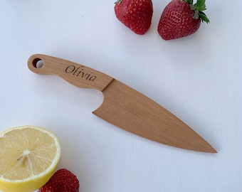 Personalised Safe Wooden Knife for Kids, Children's Utensil Montessori Knife, Toddler Butter Knife Vegetable and Fruit Cutter