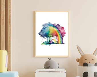 Rainbow Print Wall Art Poster Decoración de la guardería, Impresión de la guardería de la habitación de los niños, Arte de la lona para la habitación del bebé