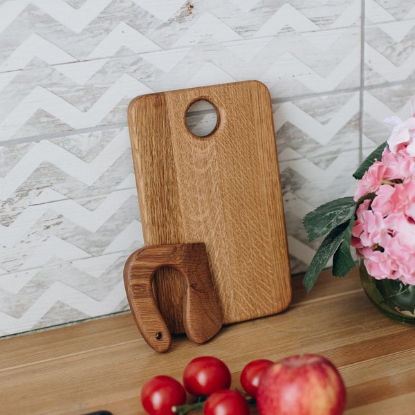 Cutting Board and Safe Wooden Knife for Kids, Toddler Utensil Montessori Toy, Child Chopping board and Chopper, Oak