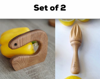 Cuchillo Montessori para niños pequeños, cuchillo de madera seguro para niños, exprimidor de limón, utensilio para niños, juguetes educativos, juego de 2