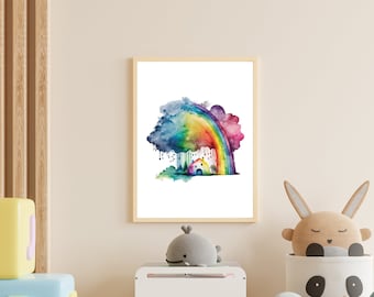 Rainbow Print Wall Art Poster Decoración de la guardería, Impresión de la guardería de la habitación de los niños, Arte de la lona para la habitación del bebé