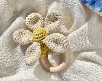 Gift Newborn Crochet Educational Toy for Baby Rattle Flower with Grip Ring, Newborn Baby Toy Gift, Easter Basket Stuffers